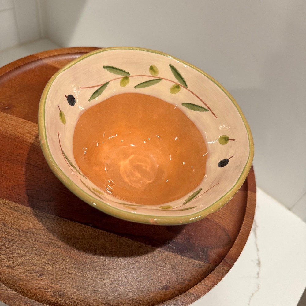 Tabularasa Handmade in Italy Ceramic Olive Branch Bowl Terracotta Orange 6.5"